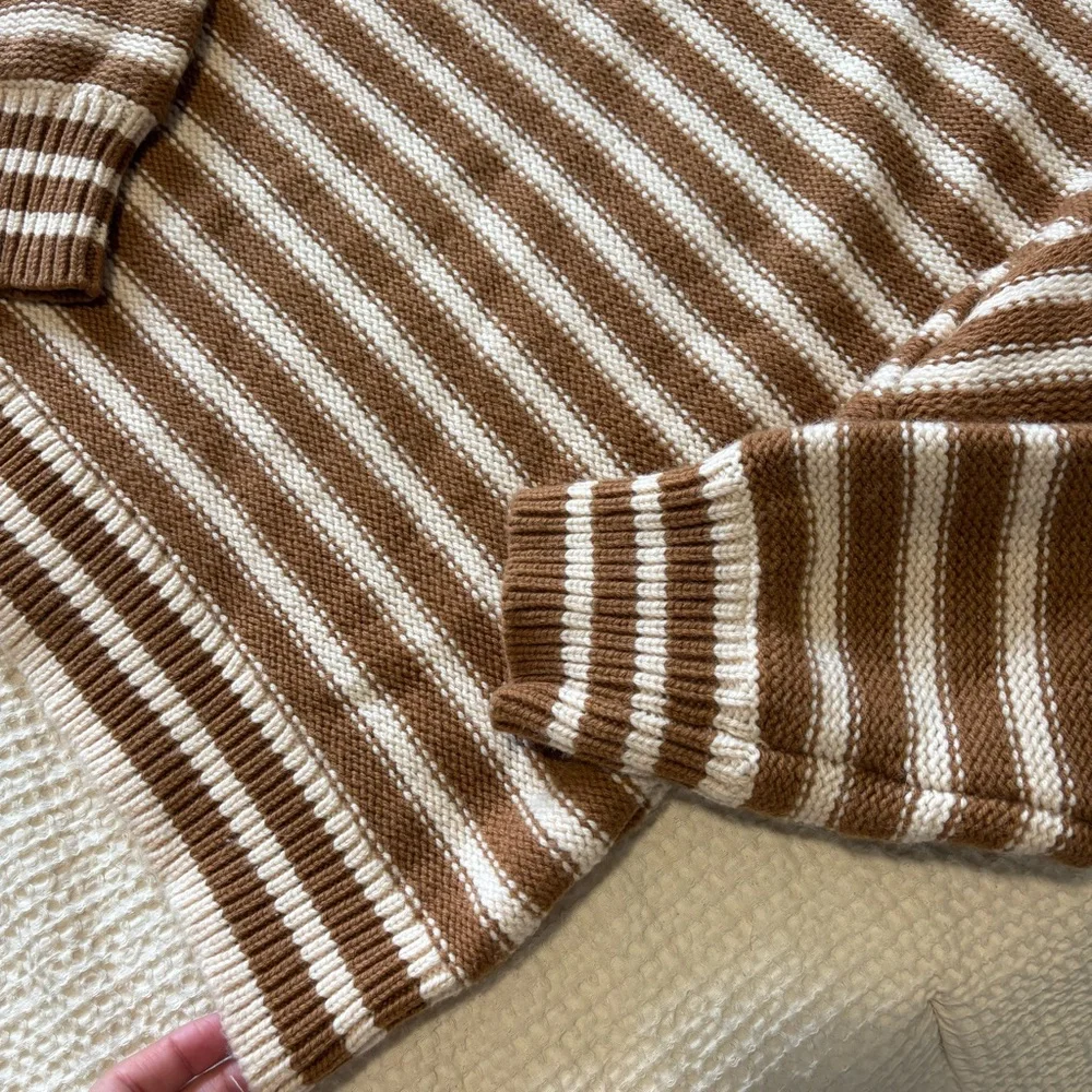 J. Crew striped Cable knit mockneck pullover in jewel bling buttons size L